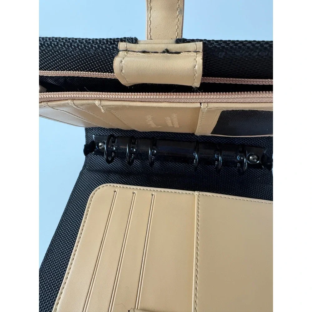 Franklin Covey Black Ballistic Nylon 6-Ring Planner Organizer Unused w Tan